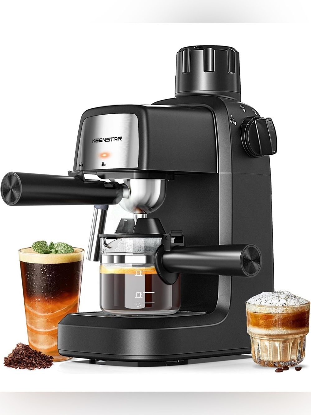 Keenstar Espresso Machine - Sleek Black Countertop Brewer